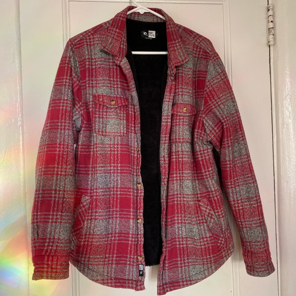 RIP CURL FLANNEL PLAID SHERPA LINED LS JACKET Sz L